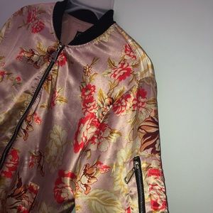 Rose gold bomber jacket‼️, with a floral design 😍